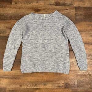 Leo Nicole Blue Gray Knit Pullover Sweater S Crew 100% Cotton Coastal Nautical